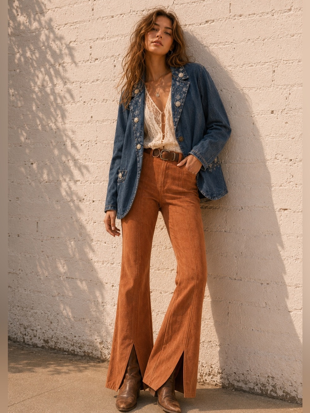 We The Free NWT Faux Suede Flare Pants -Size 28 Boho 70s